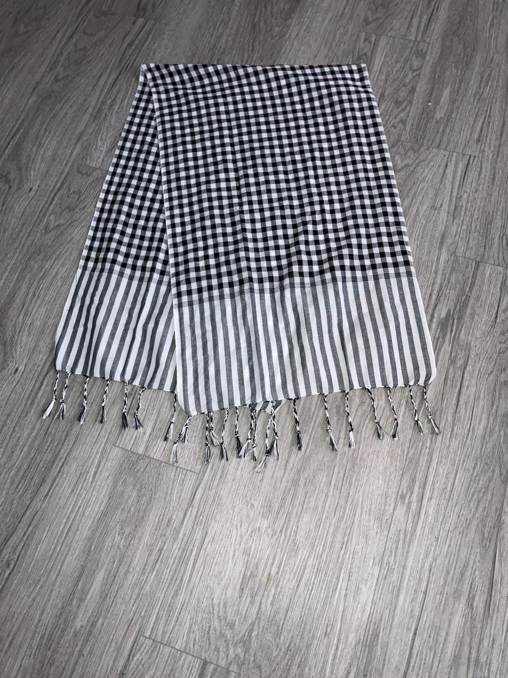 Krama Cambodian Scarf Black White Checkered Stripes Unisex 59 x 18 inches